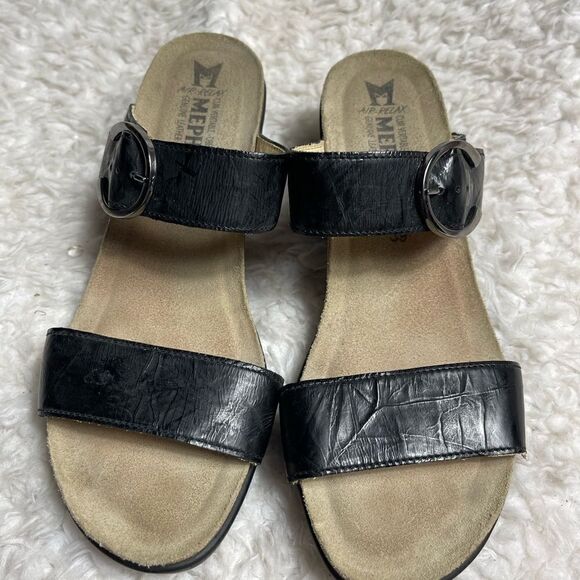 Mephisto Air Relax leather black straps wedge sandals silver tone buckle EURSZ39 - Picture 4 of 13